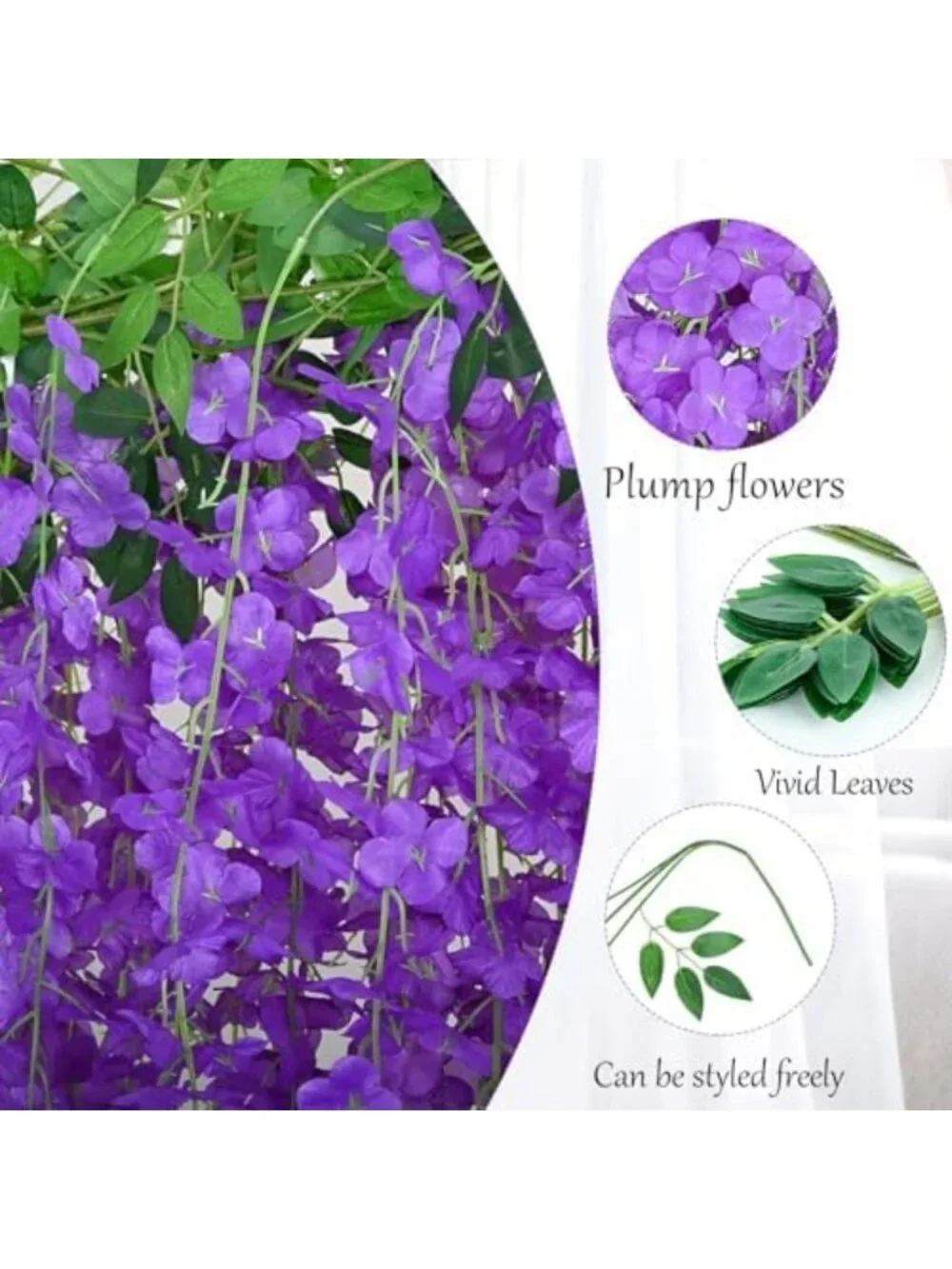 100 Pack Purple Wisteria Garland - Fake Hanging Flowers for Home Decor (3.6 Ft)